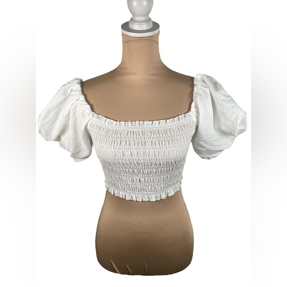 Altar'd State White Smocked Crop Top Small - Picture 1 of 6